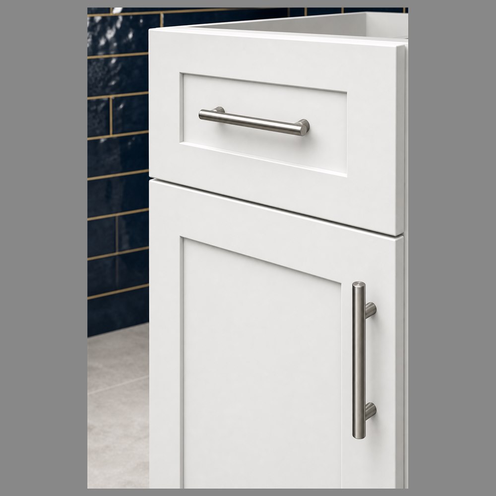 15-inch purity white shaker base cabinet — drawer detail