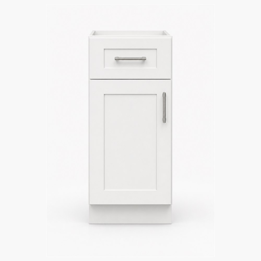 15-inch purity white shaker base cabinet — front view