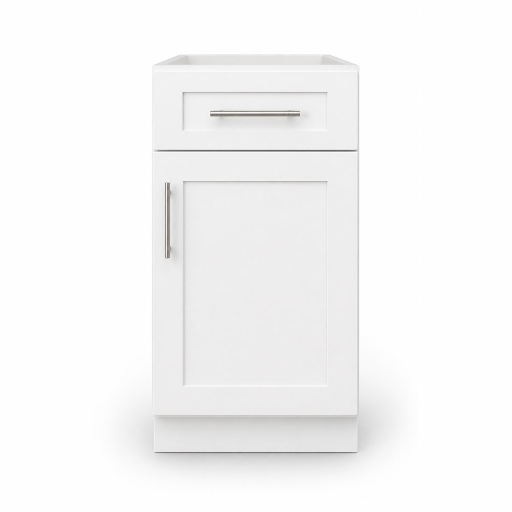 18-inch purity white shaker base cabinet — front view