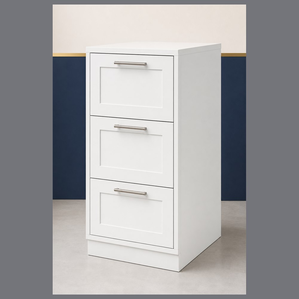 18-inch purity white shaker base cabinet — angled view