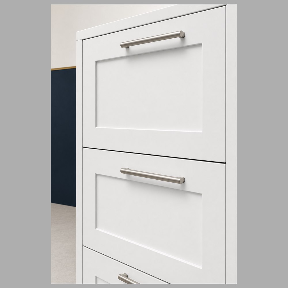 18-inch purity white shaker base cabinet — drawer detail