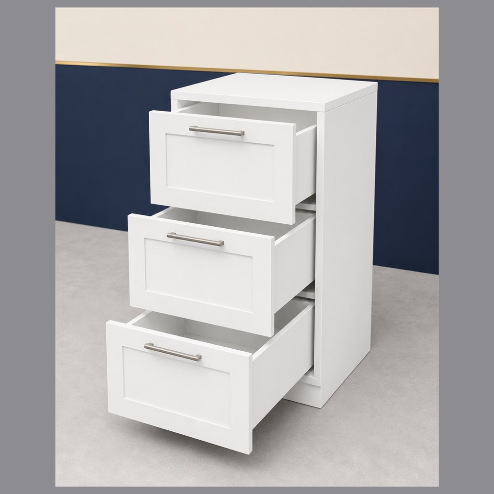 18-inch purity white shaker base cabinet — open-door view