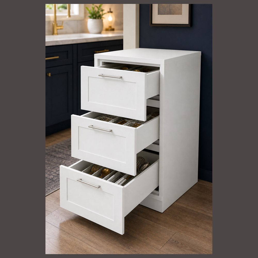 18-inch purity white shaker base cabinet — styled kitchen