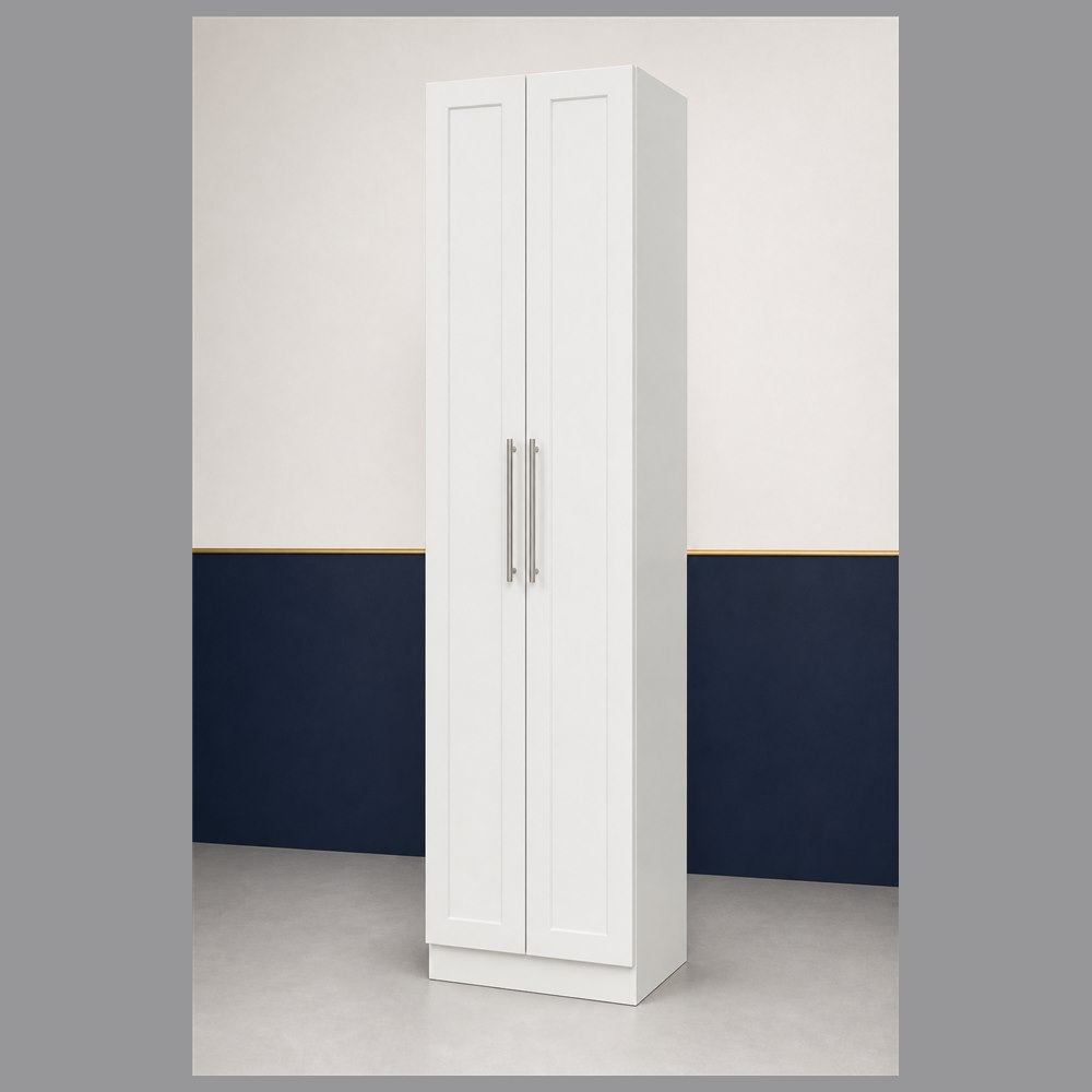 18-inch purity white shaker pantry cabinet — angled view