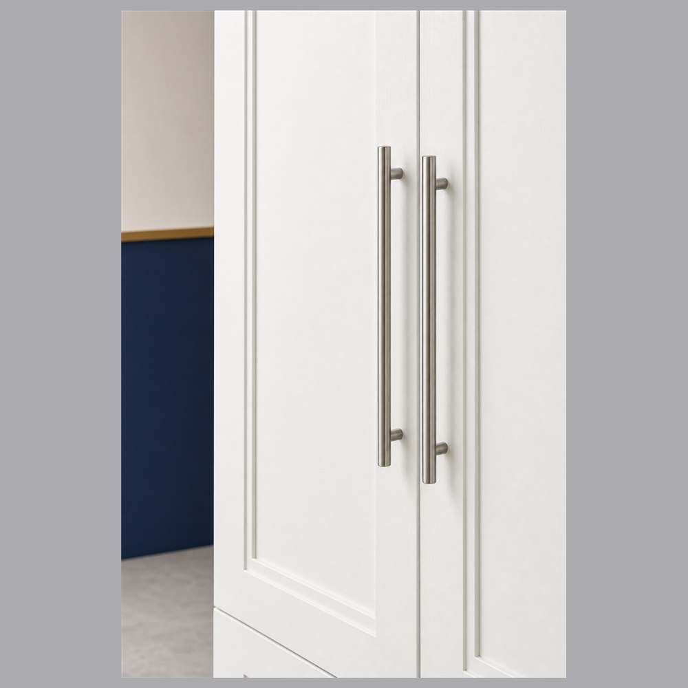 18-inch purity white shaker pantry cabinet — drawer detail