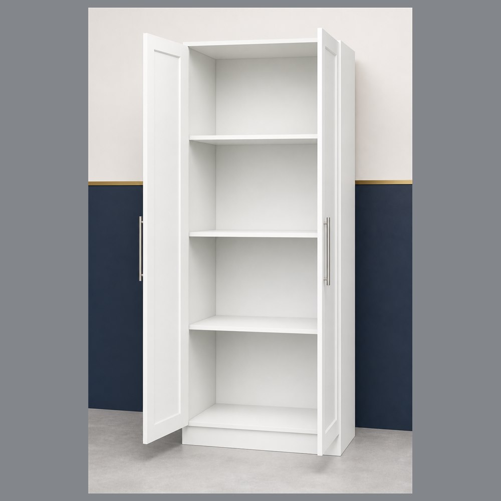18-inch purity white shaker pantry cabinet — open-door view