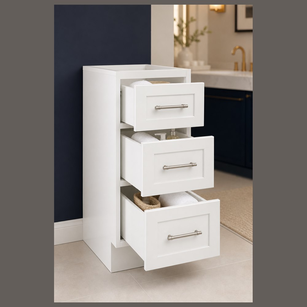 18-inch purity white shaker vanity cabinet — styled kitchen