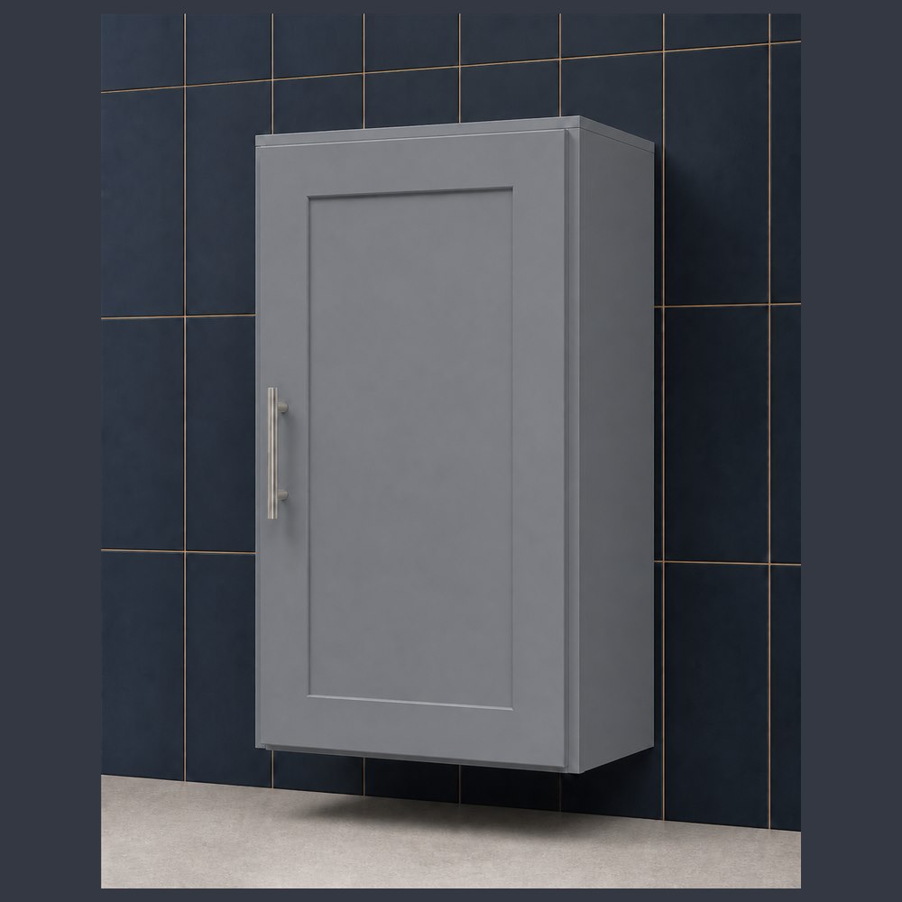 18-inch victory gray shaker wall cabinet — angled view