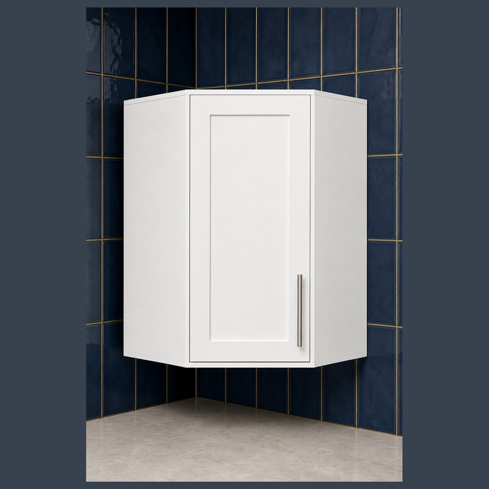 24-inch purity white shaker wall cabinet — angled view