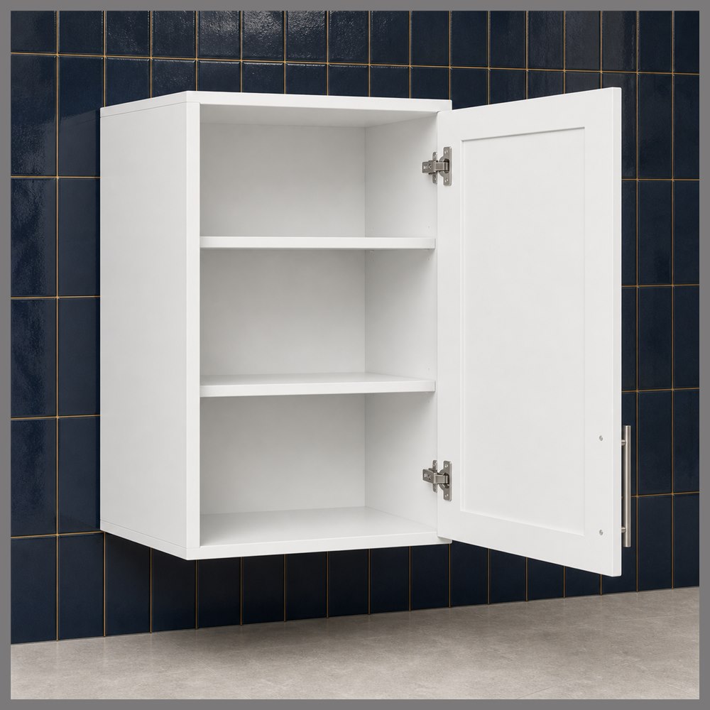 24-inch purity white shaker wall cabinet — open-door view