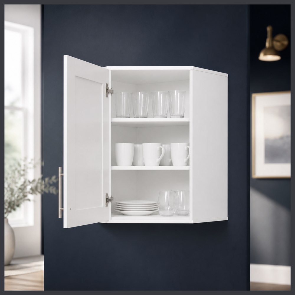 24-inch purity white shaker wall cabinet — styled kitchen