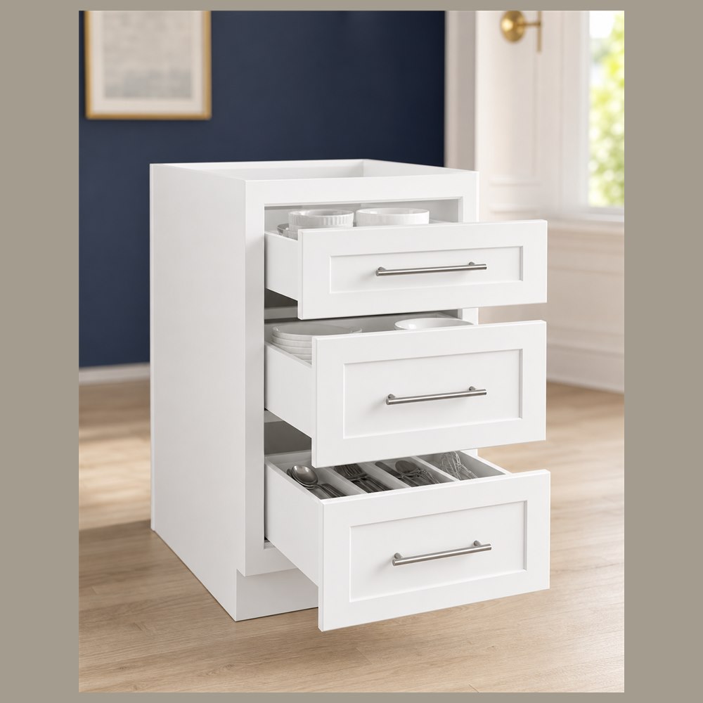 24-inch purity white shaker base cabinet — styled kitchen