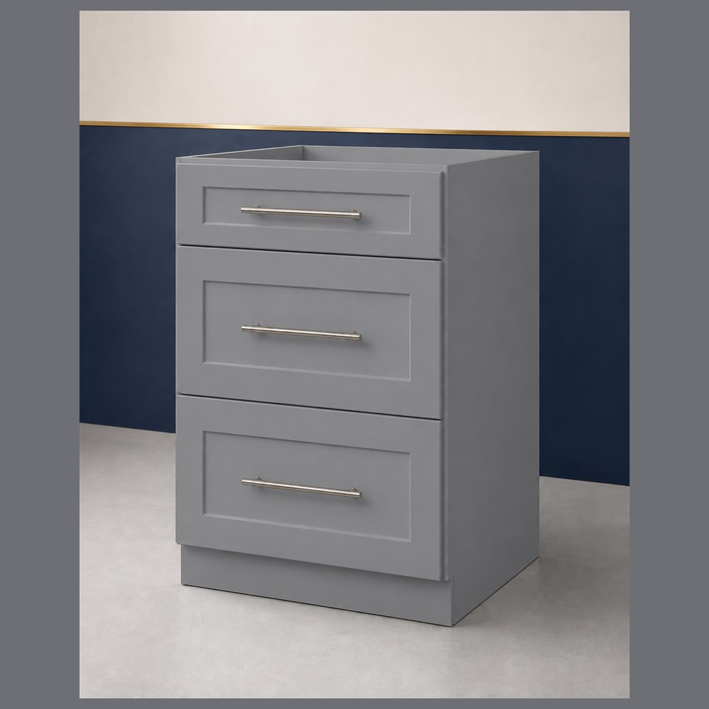 24-inch victory gray shaker base cabinet — angled view