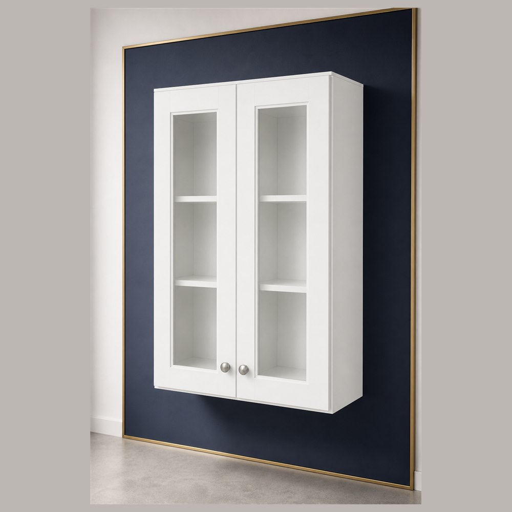 24-inch purity white shaker wall cabinet — angled view
