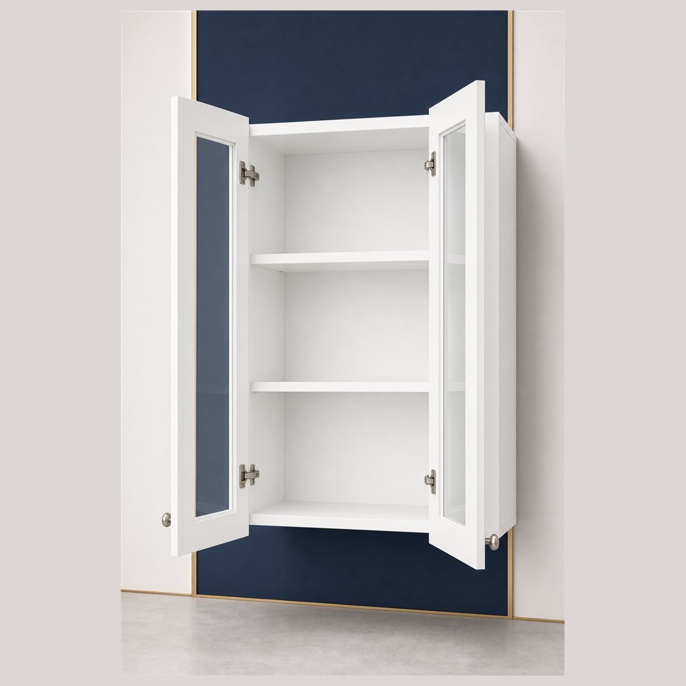 24-inch purity white shaker wall cabinet — open-door view