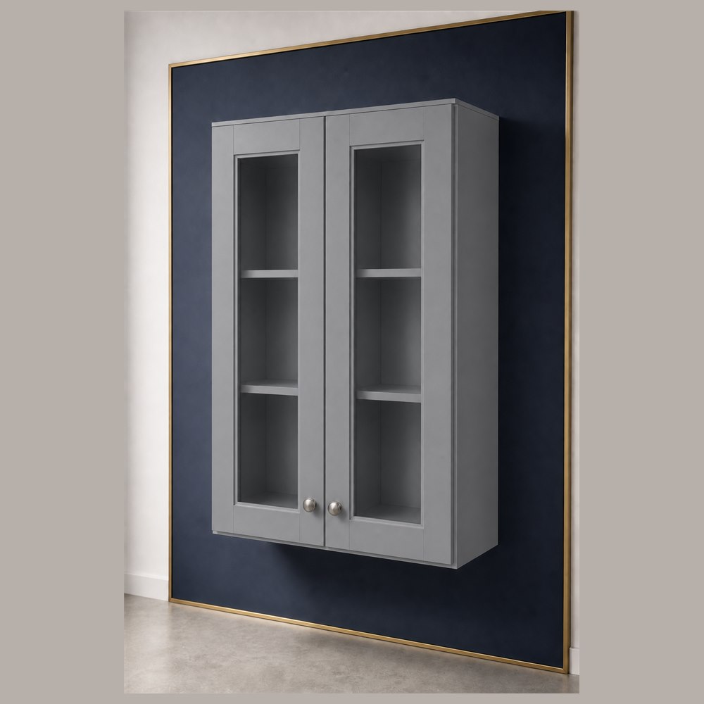 24-inch victory gray shaker wall cabinet — angled view