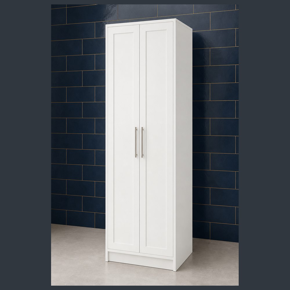 24-inch purity white shaker pantry cabinet — angled view