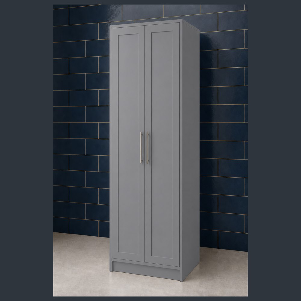 24-inch victory gray shaker pantry cabinet — angled view