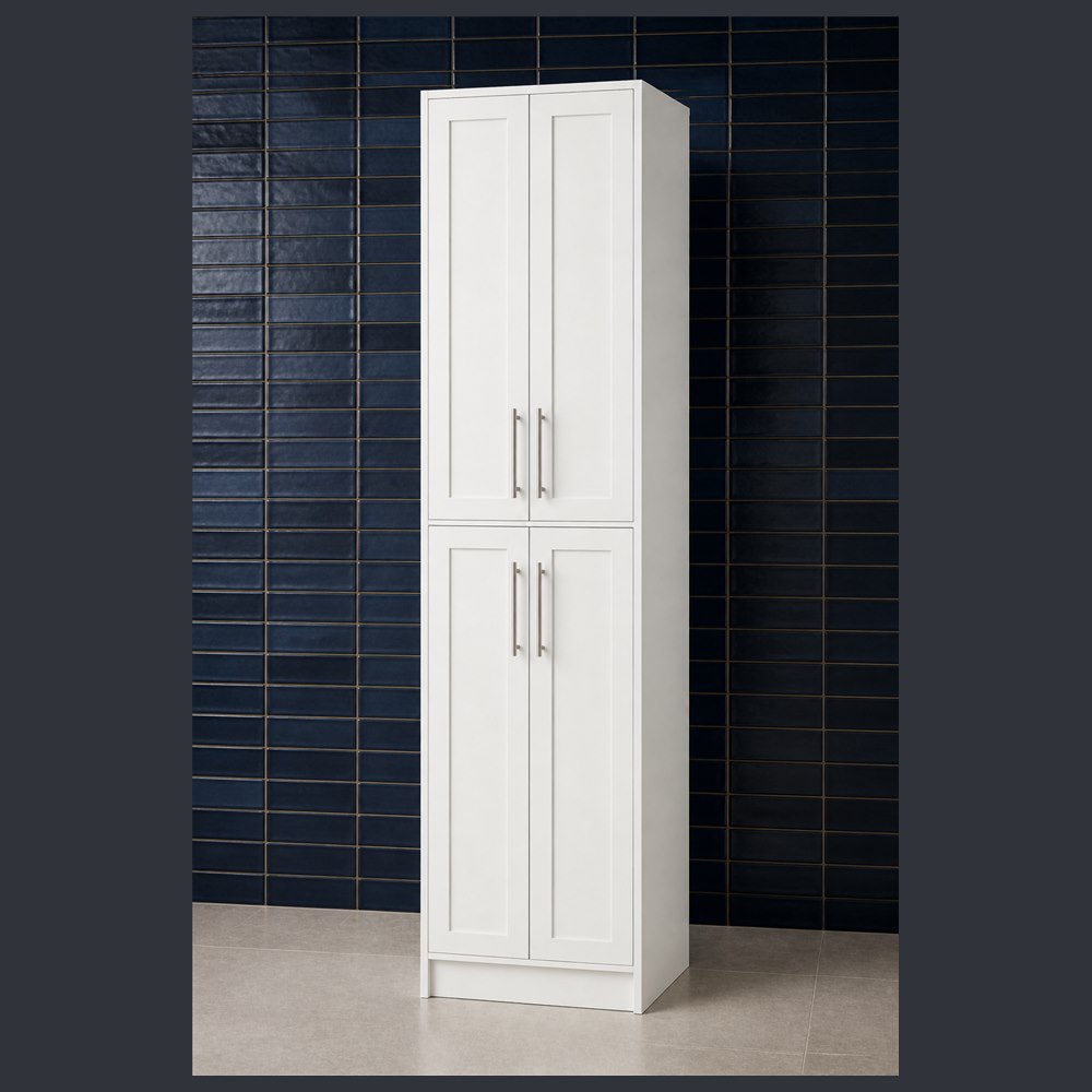 24-inch purity white shaker pantry cabinet — angled view