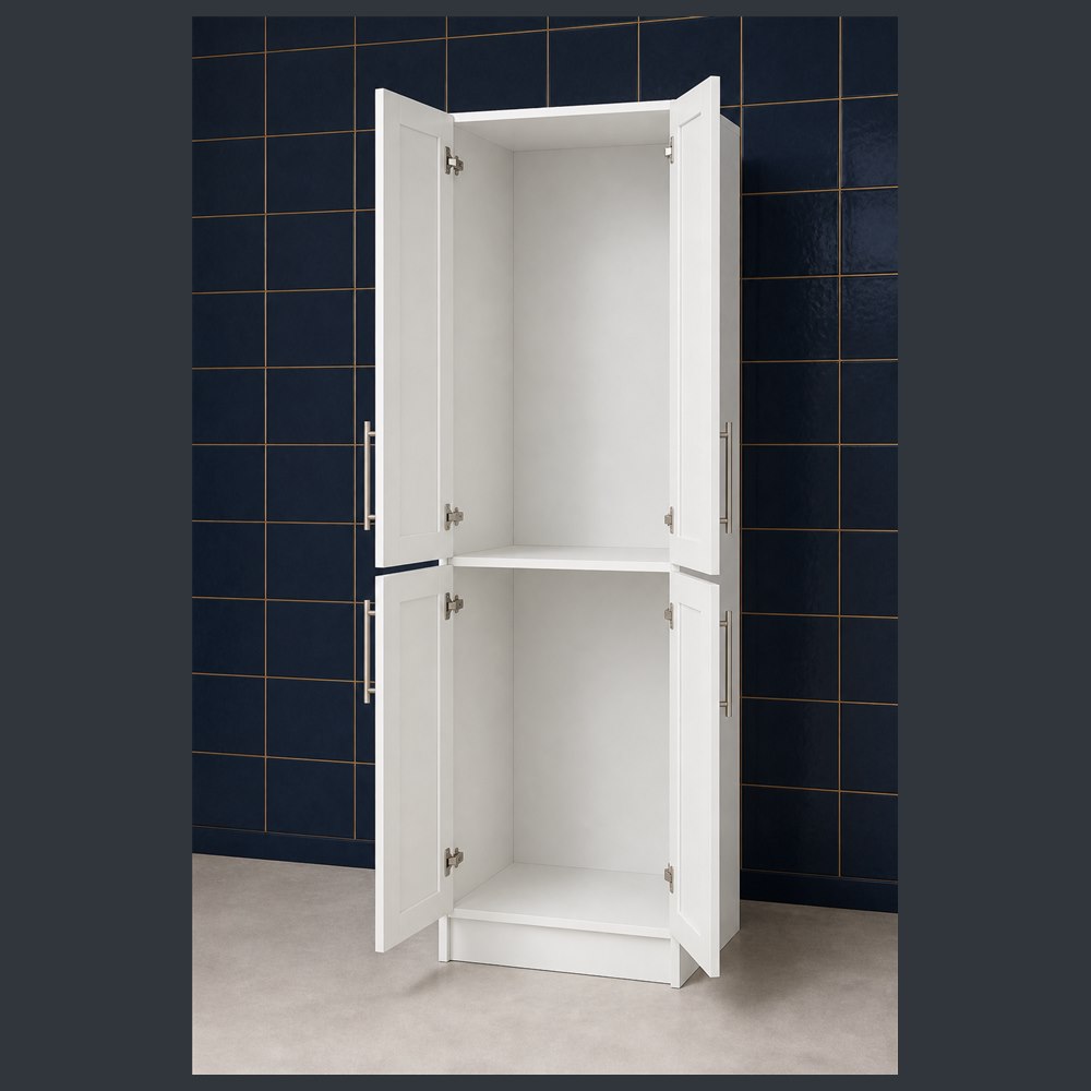 24-inch purity white shaker pantry cabinet — open-door view