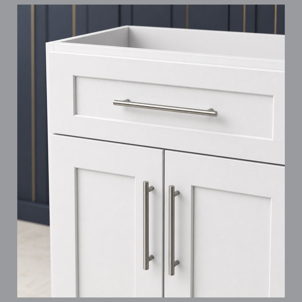 24-inch purity white shaker vanity cabinet — drawer detail