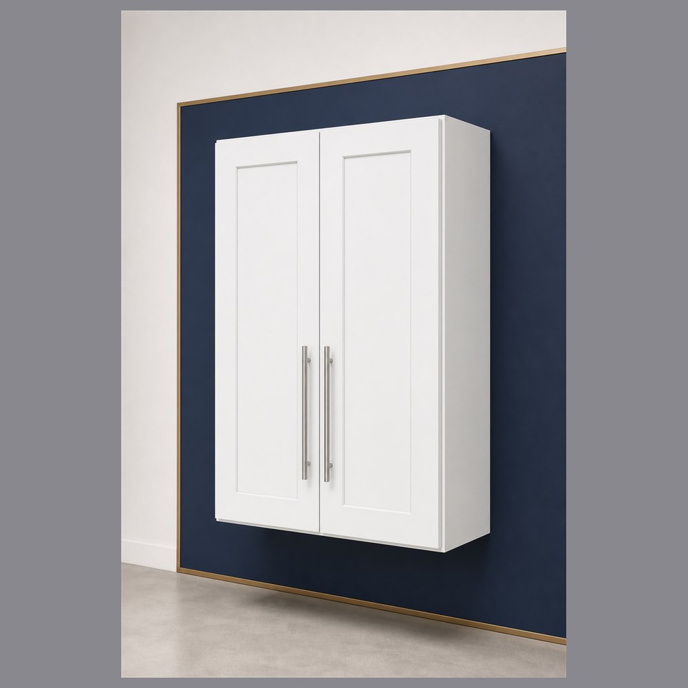 24-inch purity white shaker wall cabinet — angled view