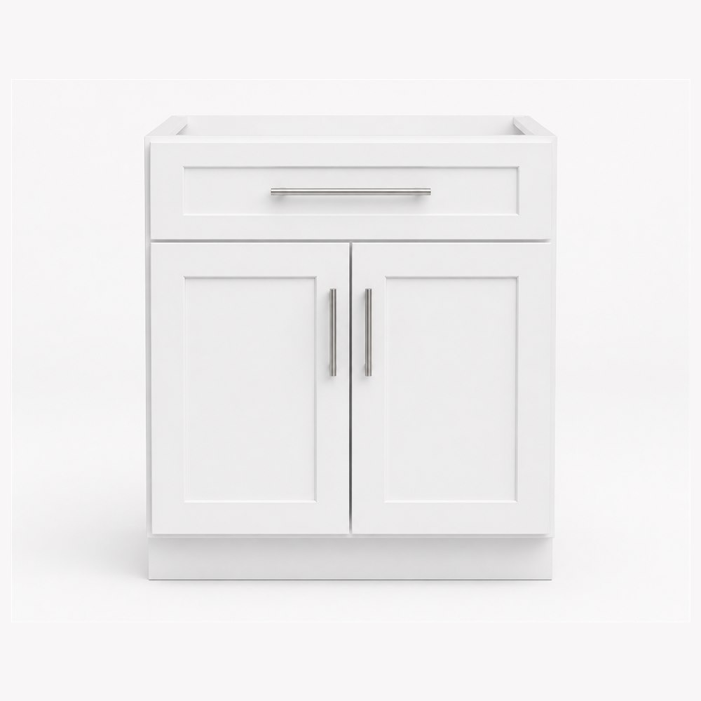 30-inch purity white shaker base cabinet — front view