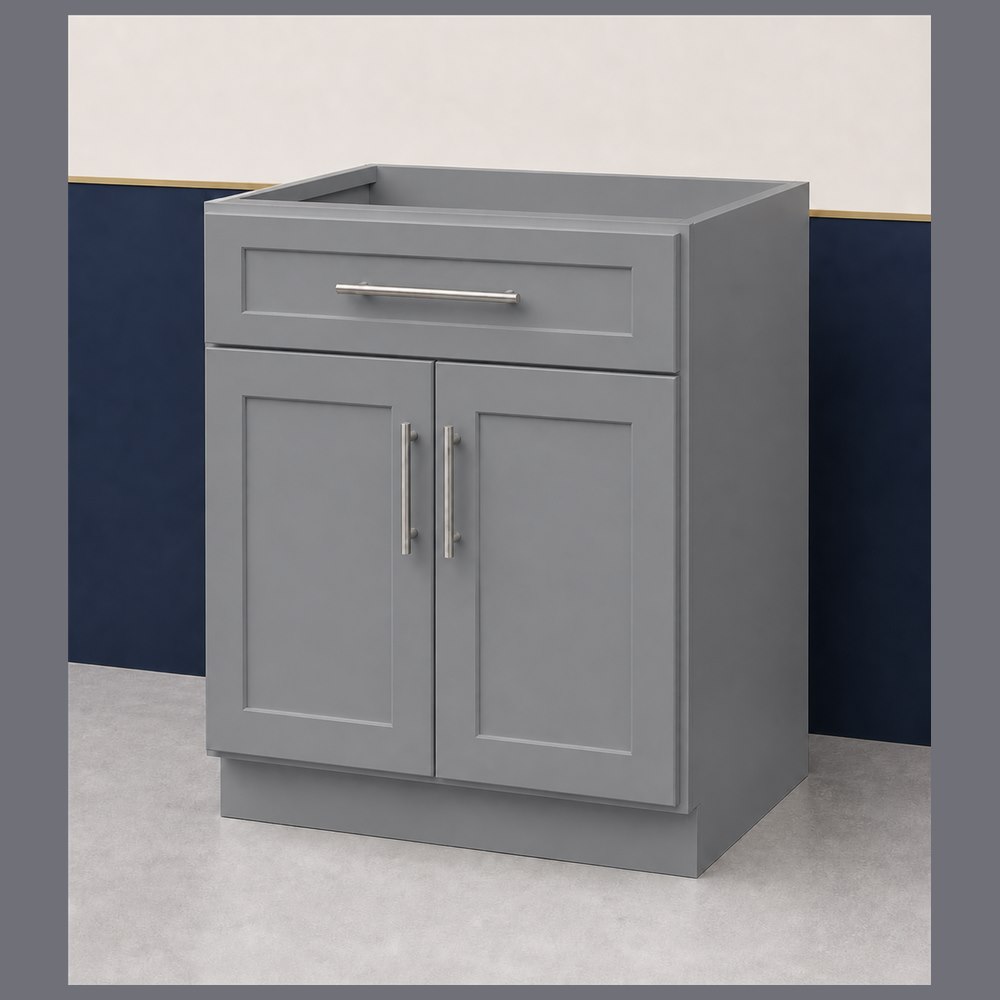 30-inch victory gray shaker base cabinet — angled view