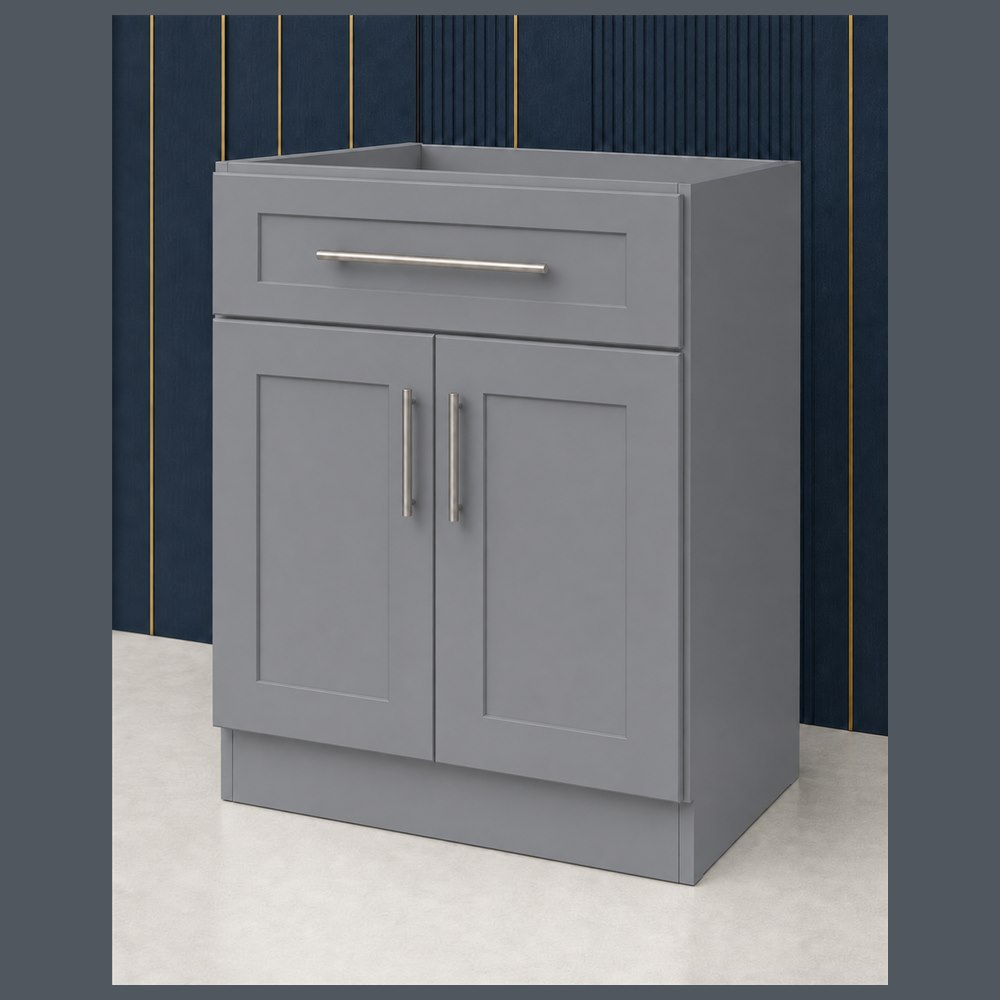 30-inch victory gray shaker vanity cabinet — angled view