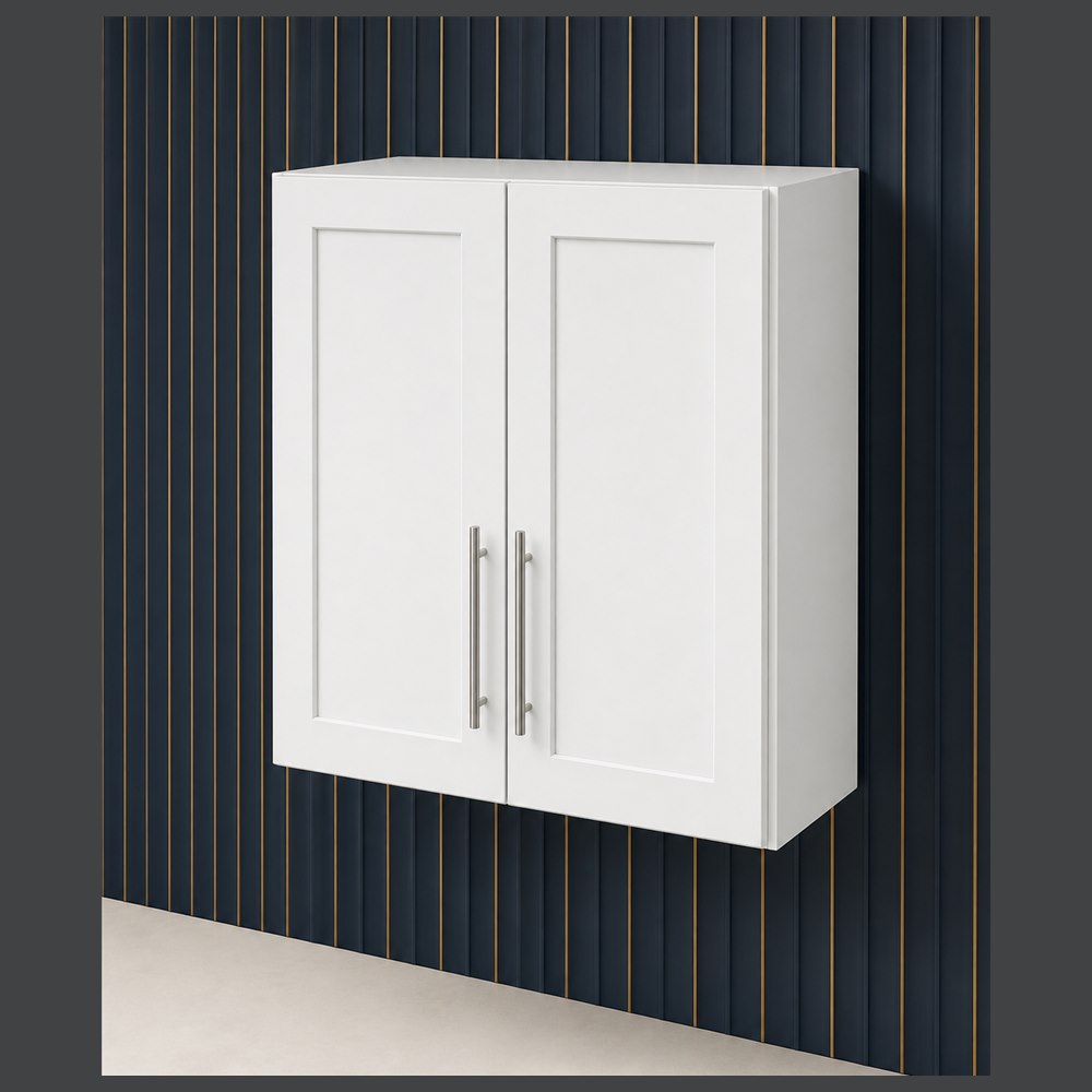 30-inch purity white shaker wall cabinet — angled view