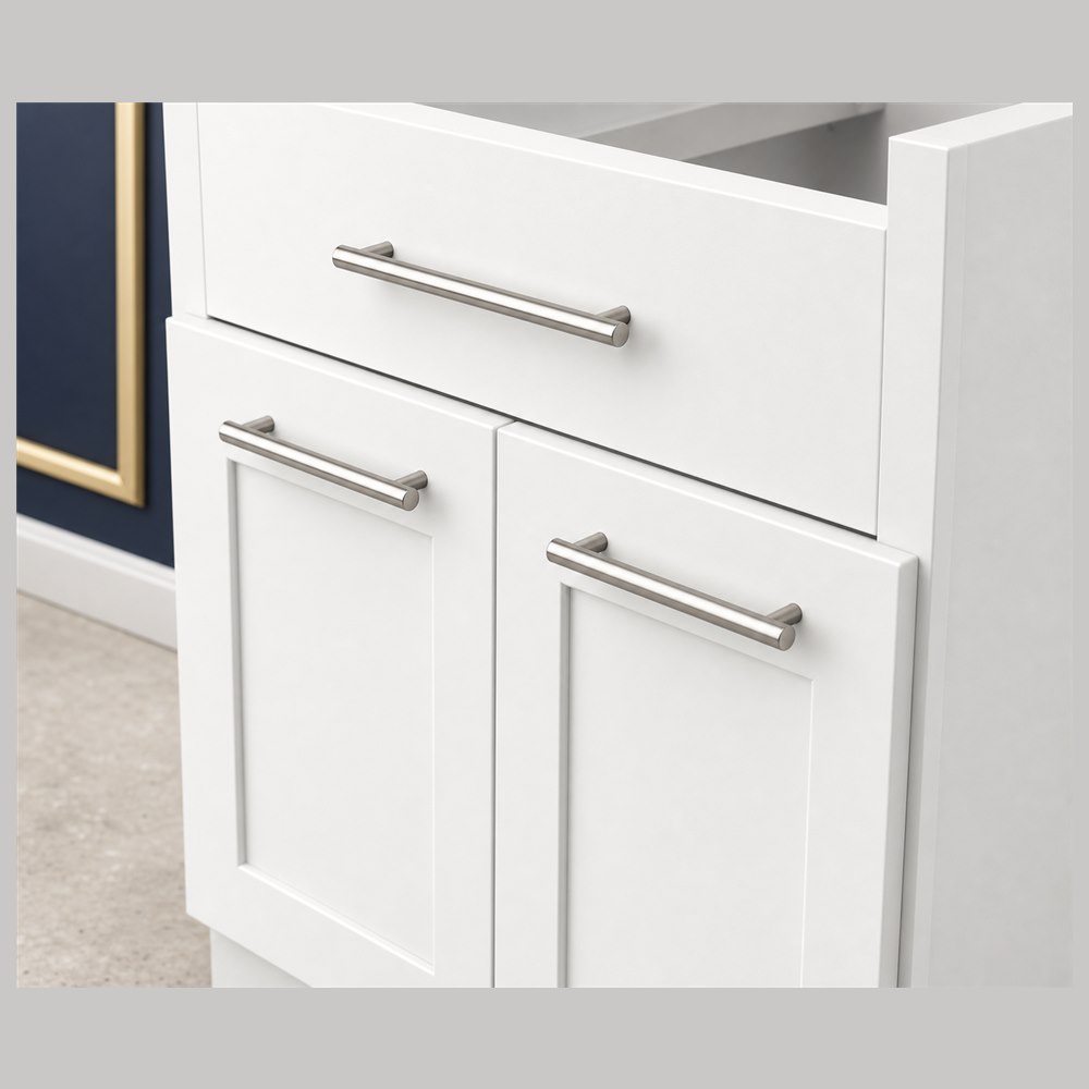 33-inch purity white shaker base cabinet — drawer detail