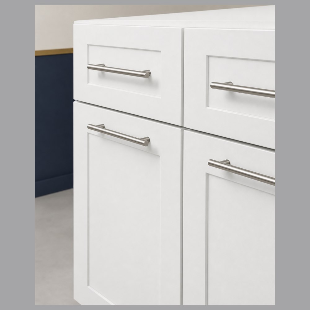 36-inch purity white shaker base cabinet — drawer detail