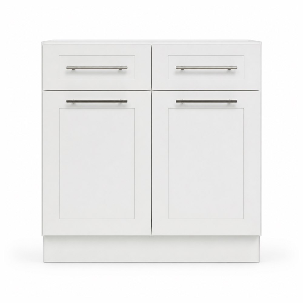 36-inch purity white shaker base cabinet — front view
