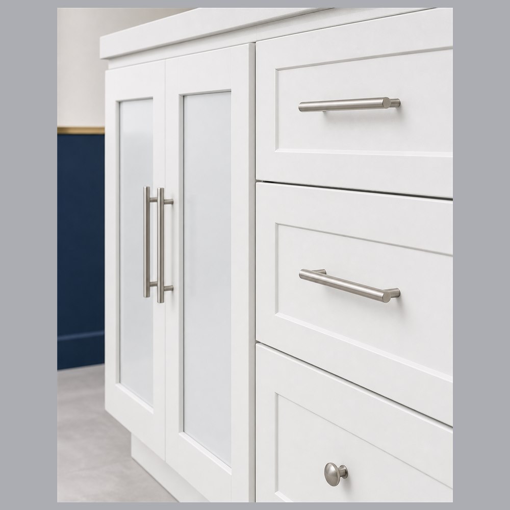 36-inch purity white shaker wall cabinet — drawer detail