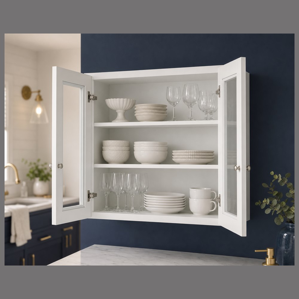 36-inch purity white shaker wall cabinet — styled kitchen