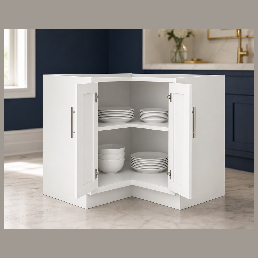 36-inch purity white shaker base cabinet — styled kitchen