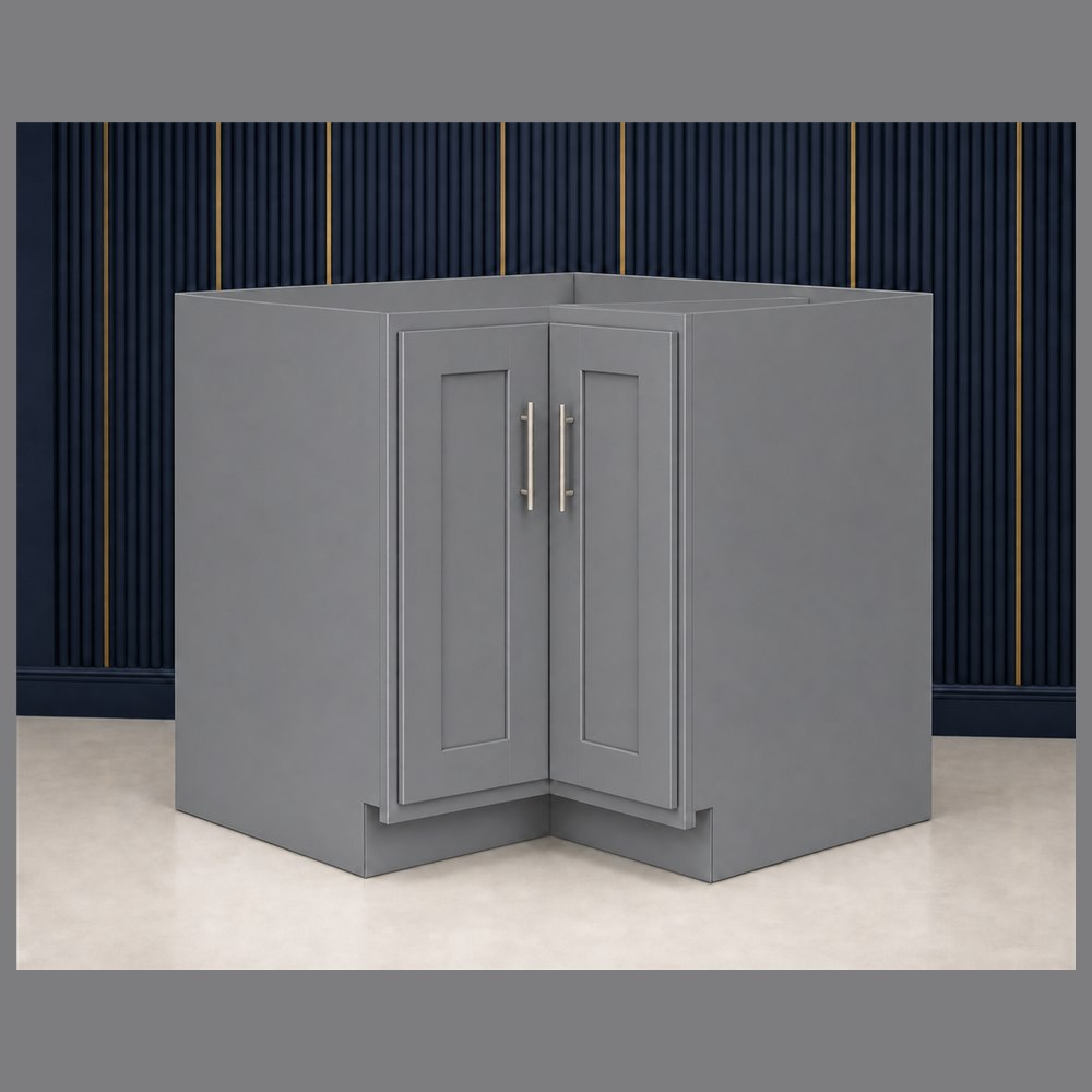 36-inch victory gray shaker base cabinet — angled view