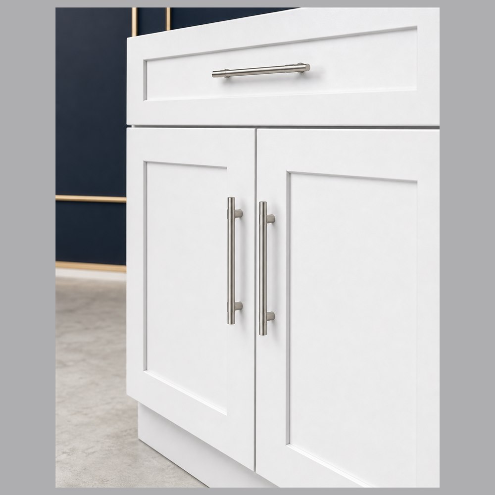 36-inch purity white shaker base cabinet — drawer detail