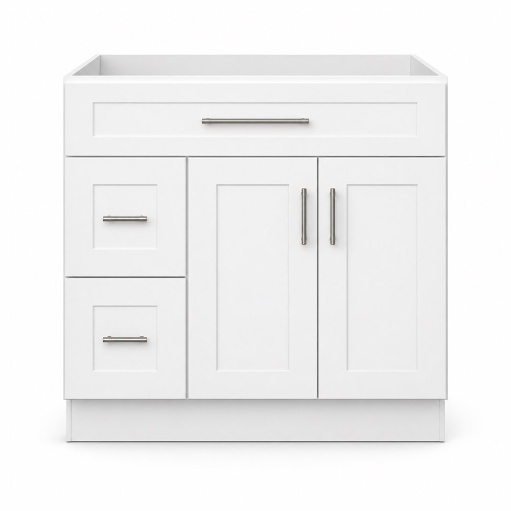 36-inch purity white shaker vanity cabinet — front view