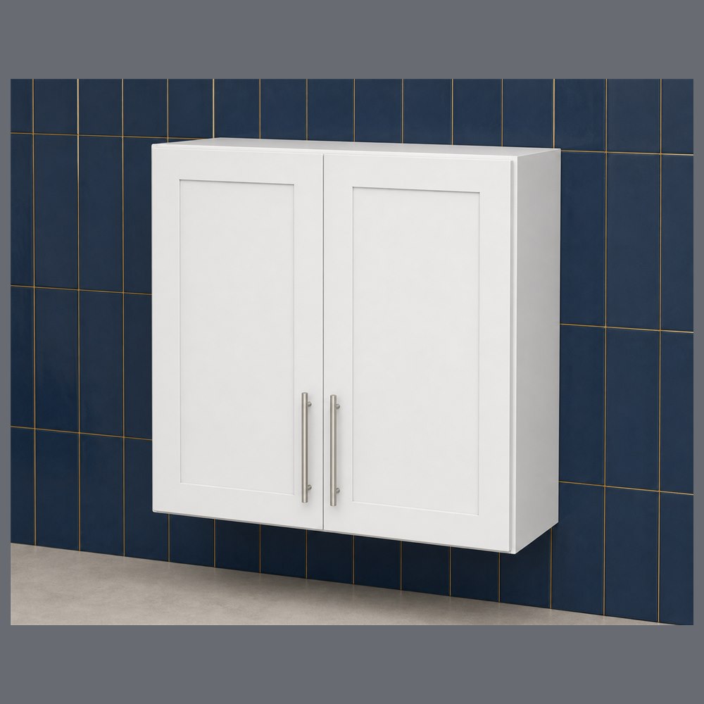 36-inch purity white shaker wall cabinet — angled view