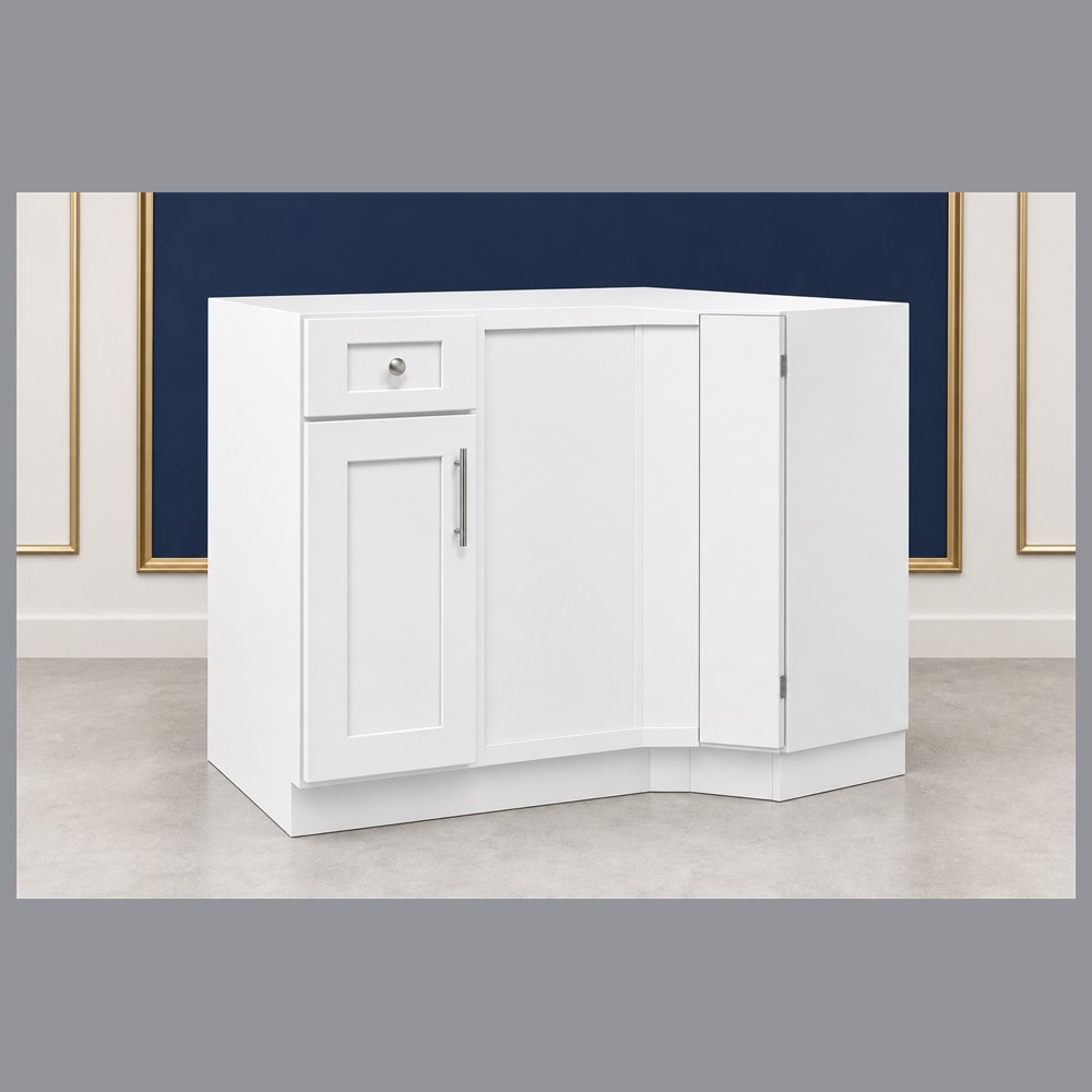 39-inch purity white shaker base cabinet — angled view