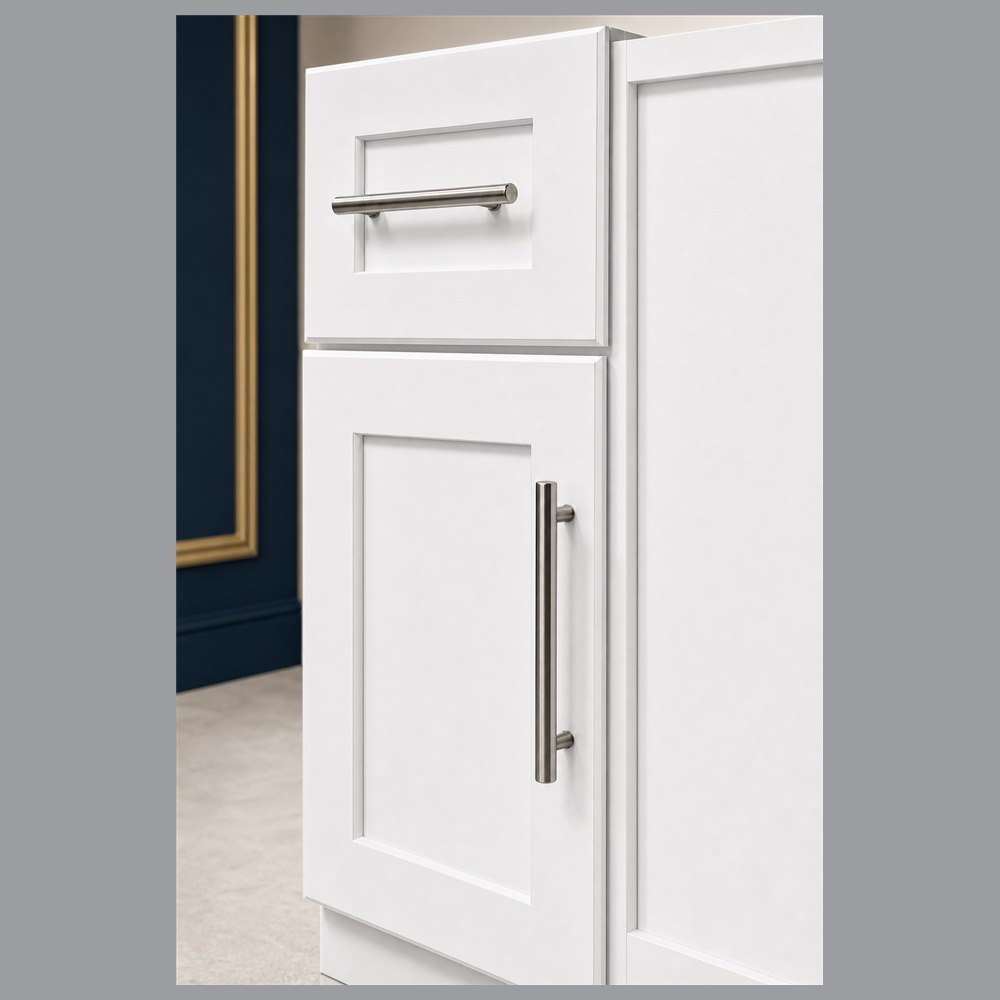 39-inch purity white shaker base cabinet — drawer detail