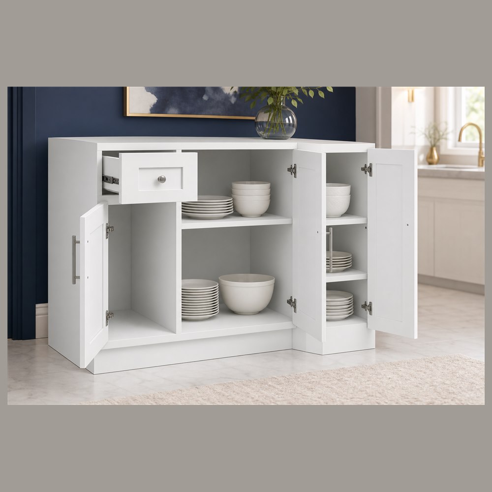 39-inch purity white shaker base cabinet — styled kitchen