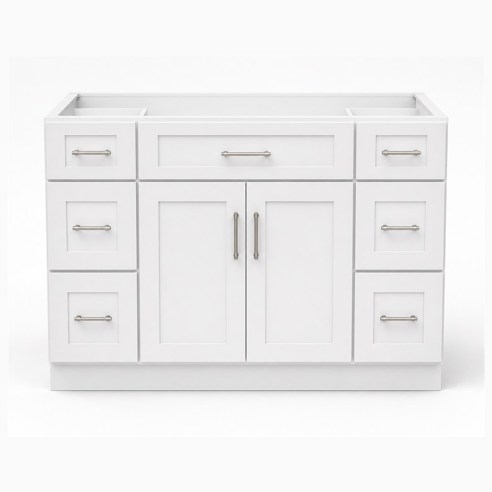 48-inch purity white shaker vanity cabinet — front view