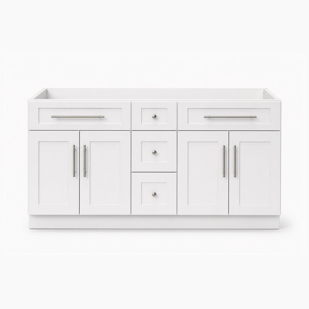 60-inch purity white shaker vanity cabinet — front view