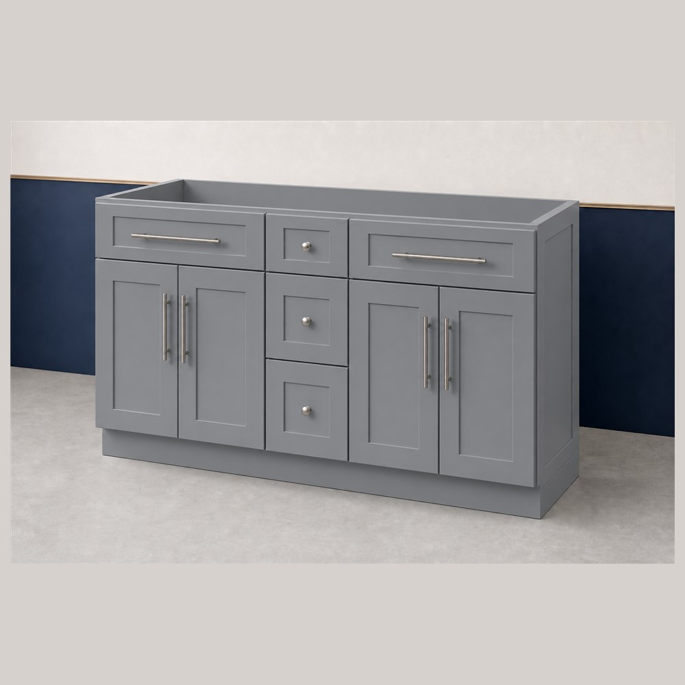 60-inch victory gray shaker vanity cabinet — angled view