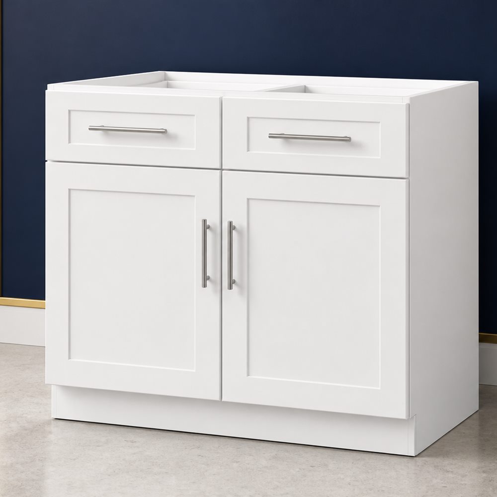 White base cabinet, angled view