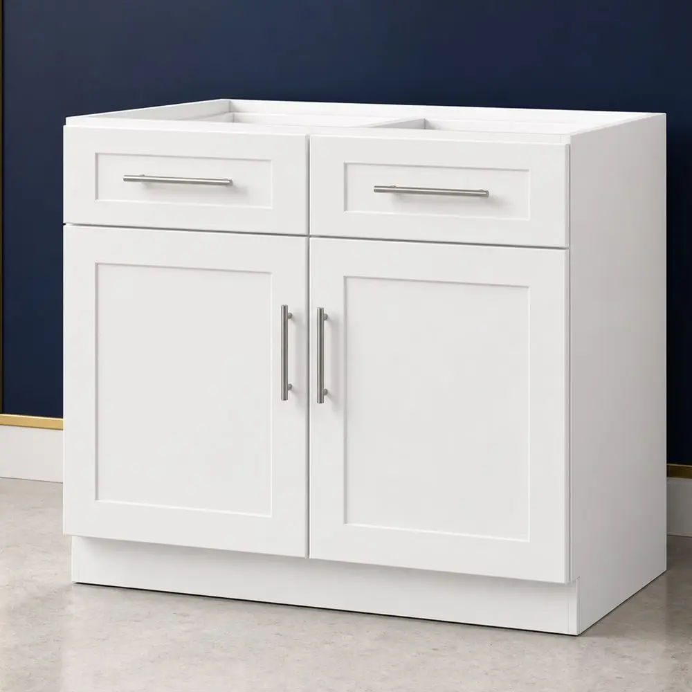 White base cabinet, angled view