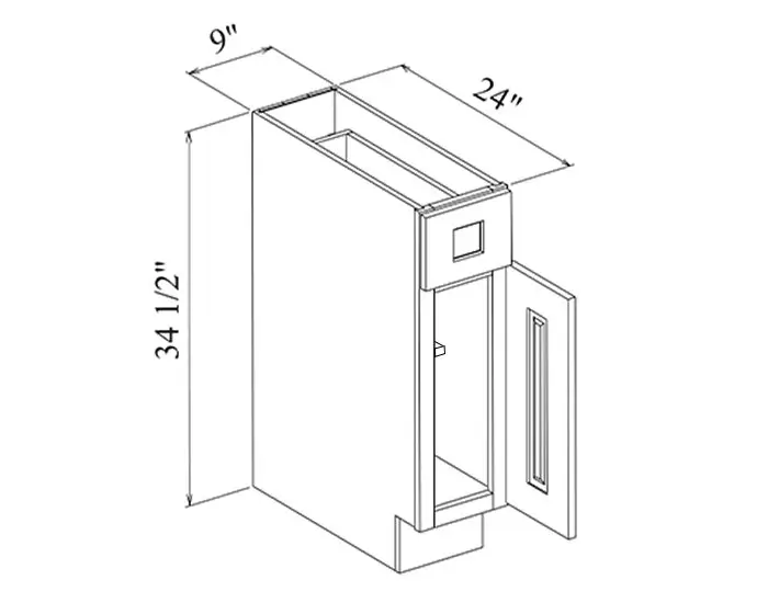 B09 BASE CABINET W09in. x H34.5in. x D24in. dimension drawing