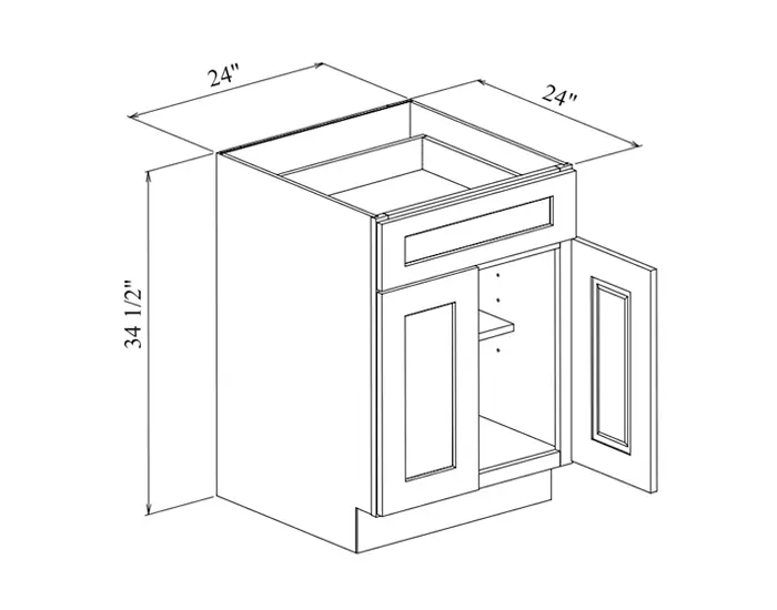 B24 BASE CABINET W24in. x H34.5in. x D24in. dimension drawing